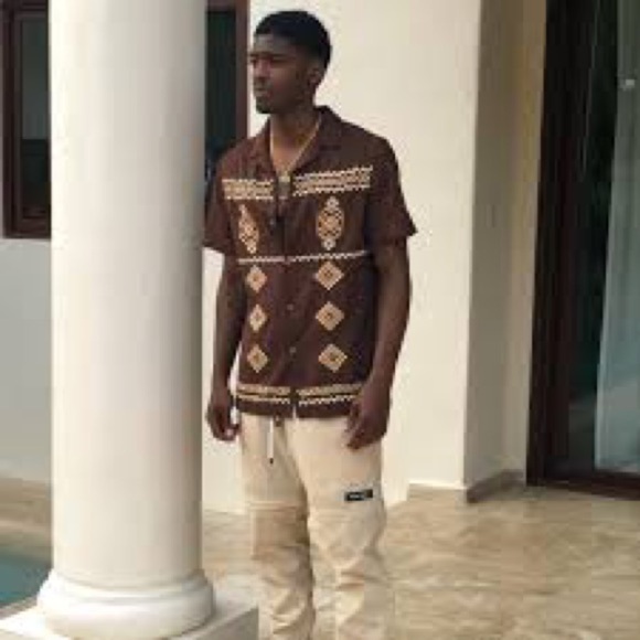 ASOS | Brown Casual Button Down Shirt with Aztec  Embroidery Design - Picture 3 of 9